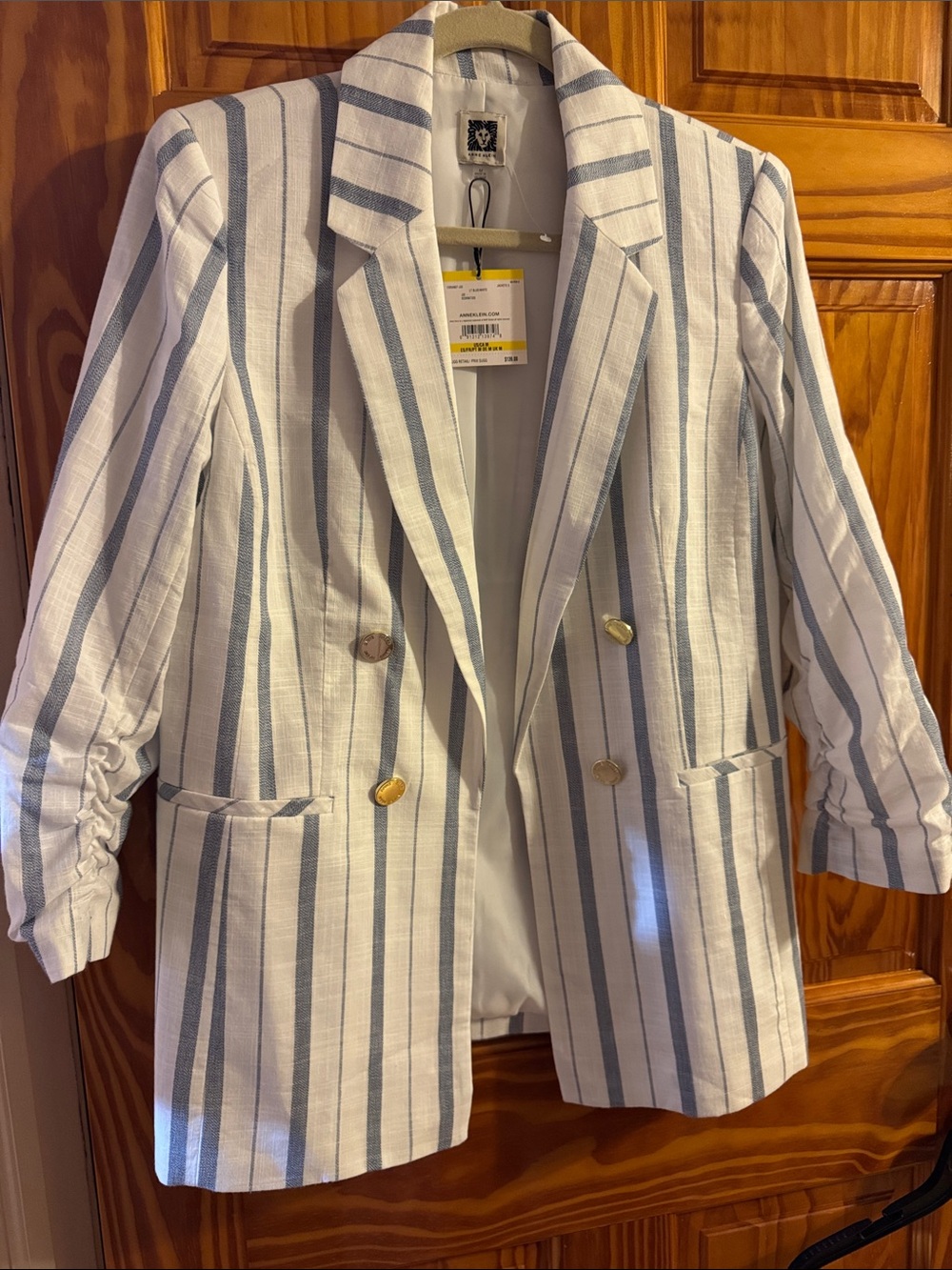 Anne Klein White Blazer with Light Blue Stripes